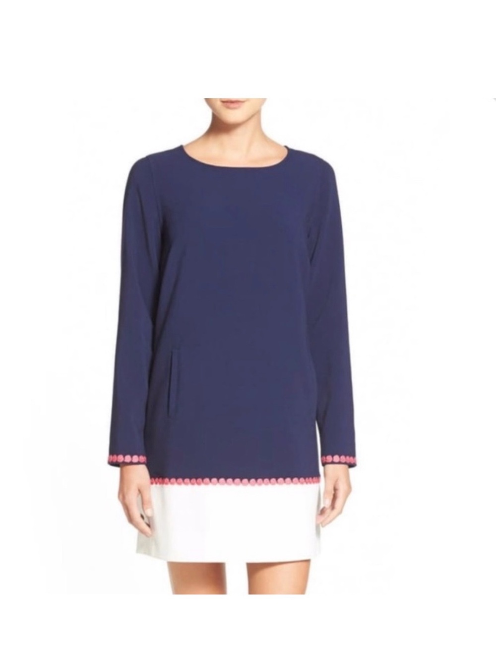 Vineyard Vines sz Small Colorblock Crepe Shift Dress Nautical Navy pink preppy